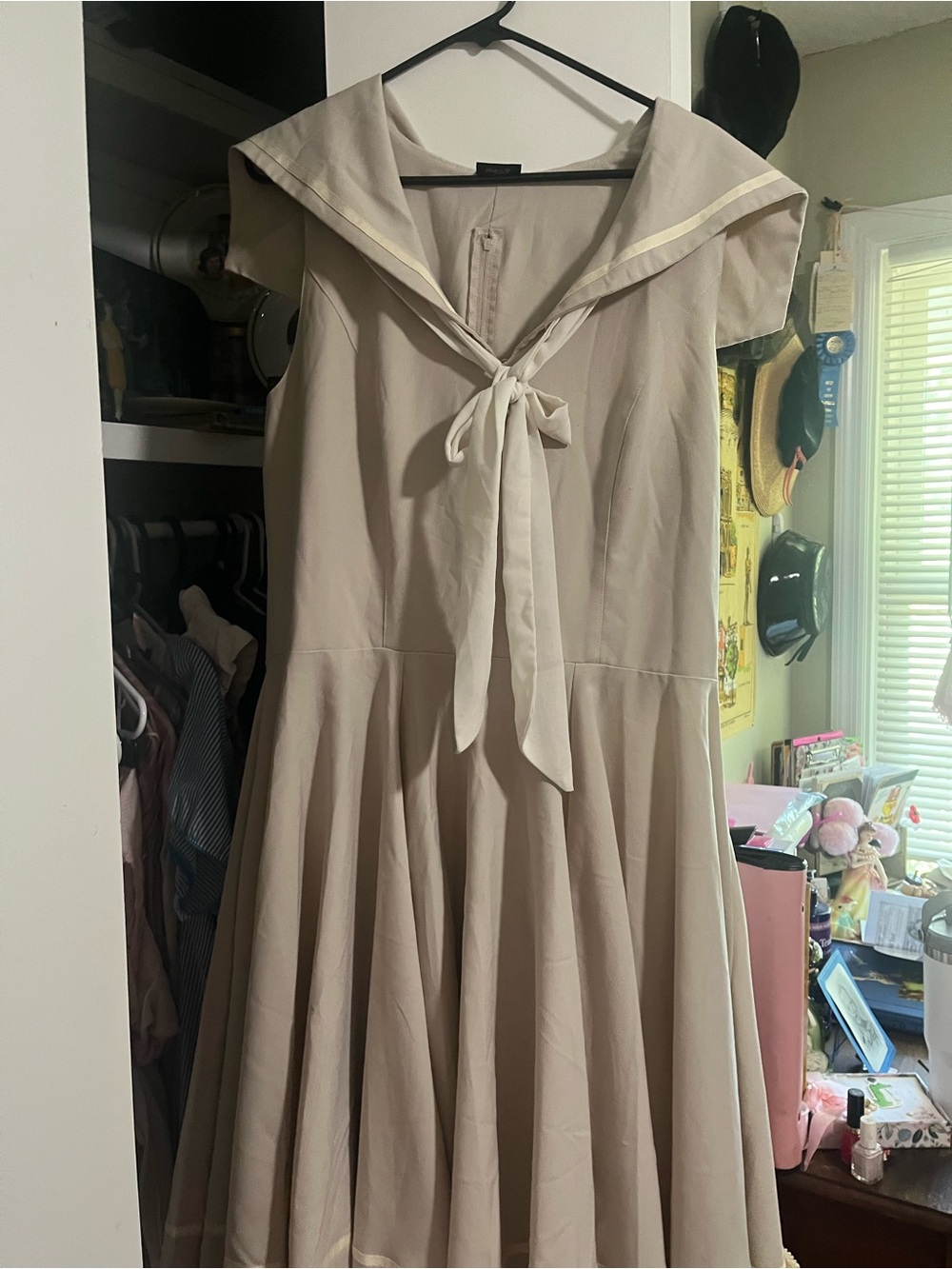 Collectif Sailor-Collar Midi Dress in Light Taupe